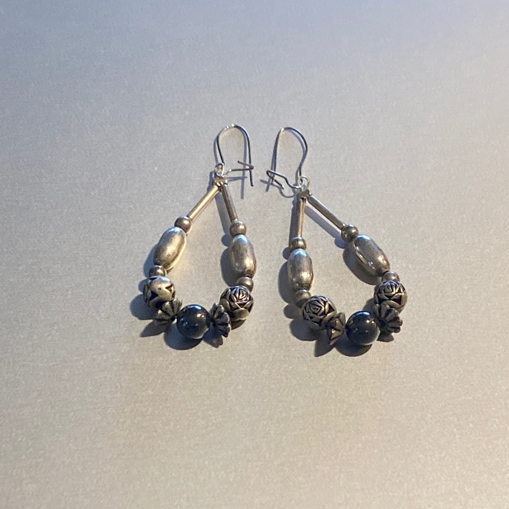 Vintage Hematite and rose 🥀 Bead & more Drop pierced Earrings